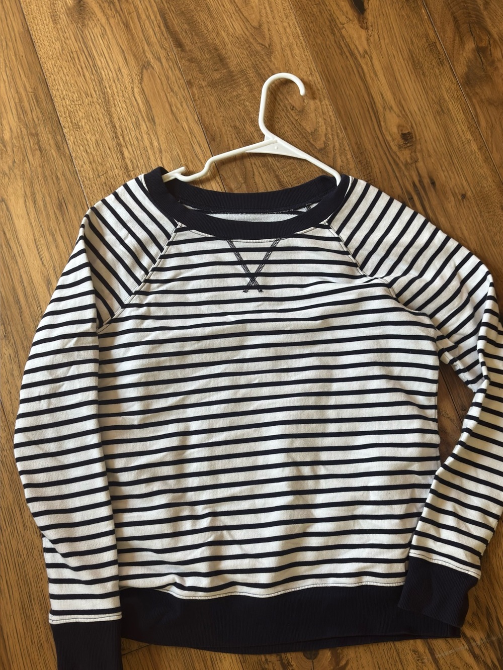 Studio Works Navy and White Striped Crewneck Sweater